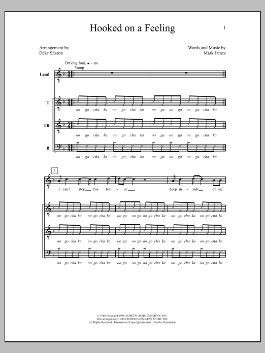 Download Deke Sharon Hooked On A Feeling Sheet Music and learn how to play TTBB Choir PDF digital score in minutes
