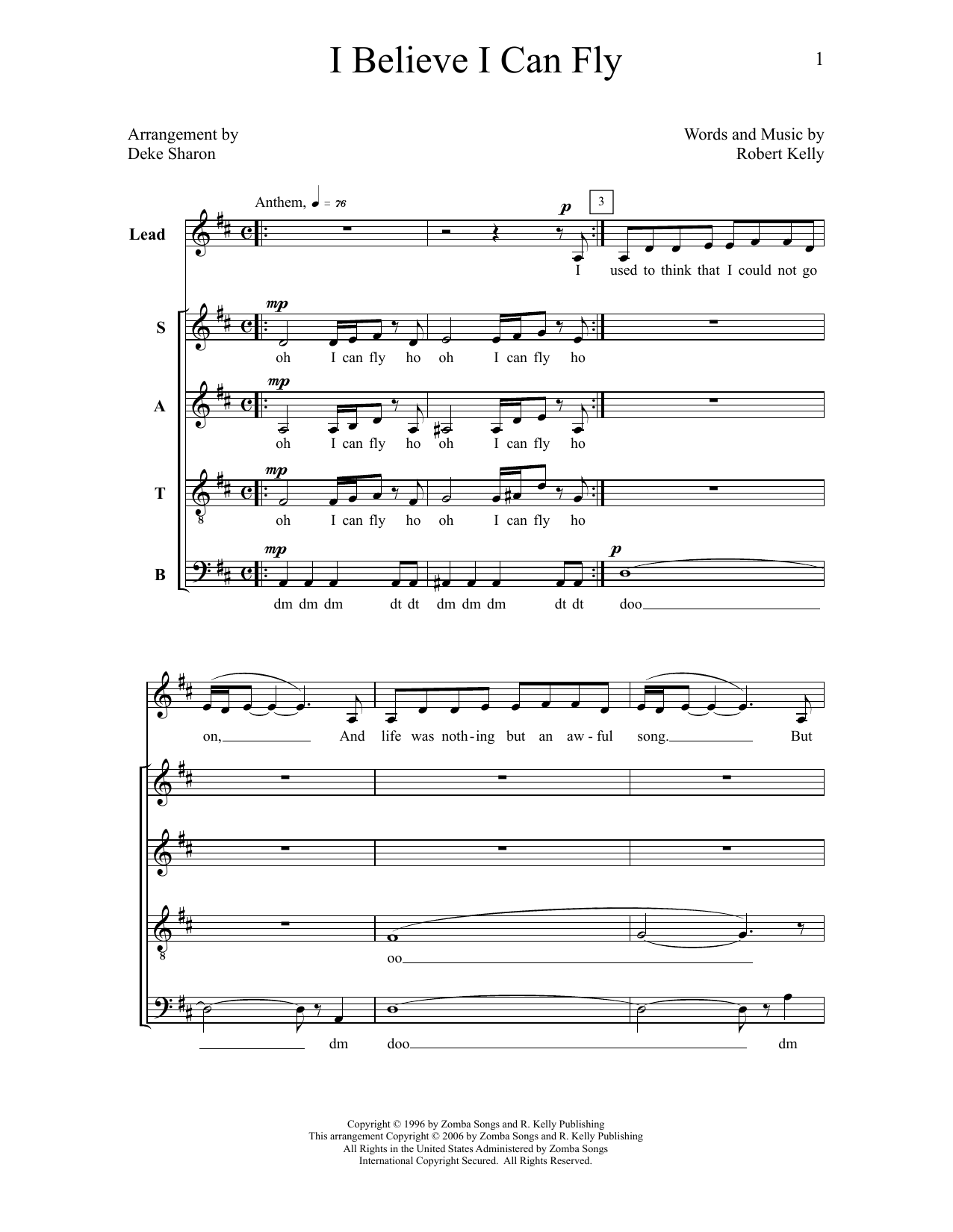 Download Deke Sharon I Believe I Can Fly Sheet Music and learn how to play SATB Choir PDF digital score in minutes