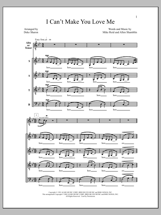 Download Deke Sharon I Can't Make You Love Me Sheet Music and learn how to play SATB Choir PDF digital score in minutes