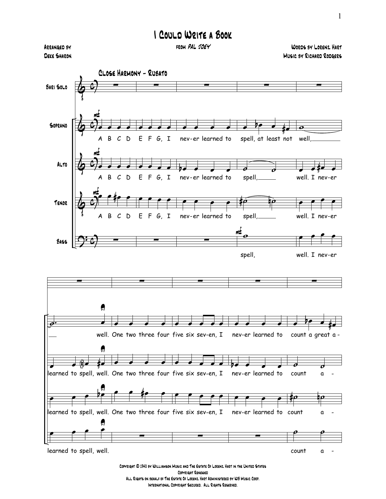 Download Deke Sharon I Could Write A Book Sheet Music and learn how to play SATB Choir PDF digital score in minutes