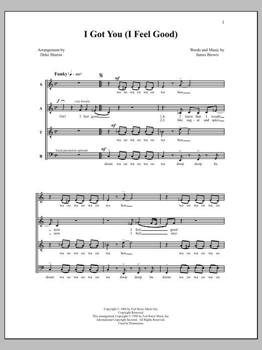 Download Deke Sharon I Got You (I Feel Good) Sheet Music and learn how to play SAB Choir PDF digital score in minutes