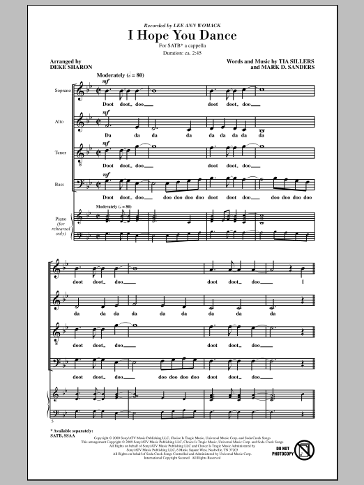 Download Deke Sharon I Hope You Dance Sheet Music and learn how to play SATB Choir PDF digital score in minutes