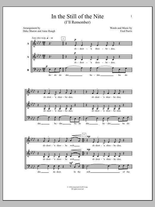 Download Deke Sharon In The Still Of The Nite (I'll Remember) Sheet Music and learn how to play SAB Choir PDF digital score in minutes