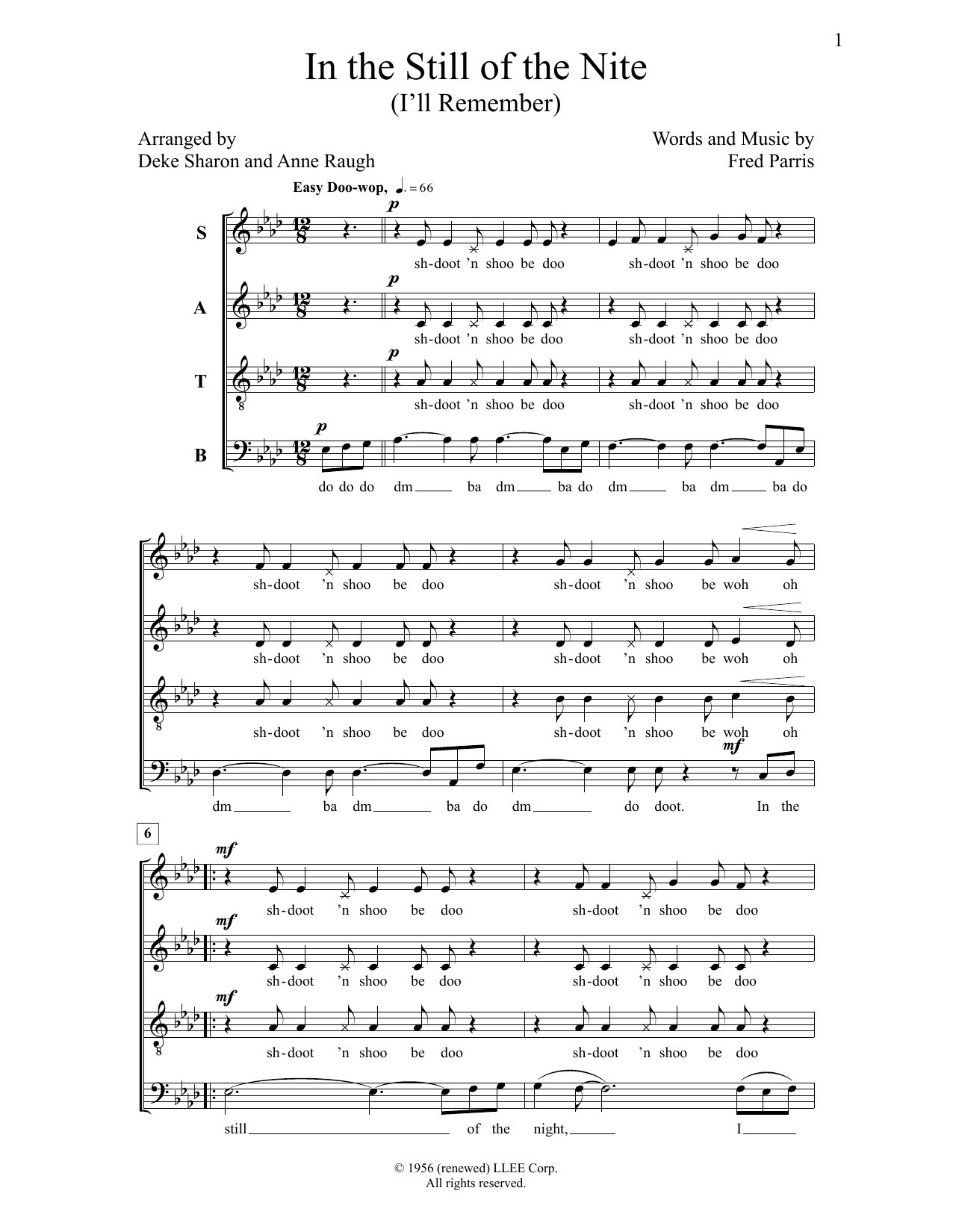 Download Deke Sharon In the Still of the Nite Sheet Music and learn how to play SATB Choir PDF digital score in minutes