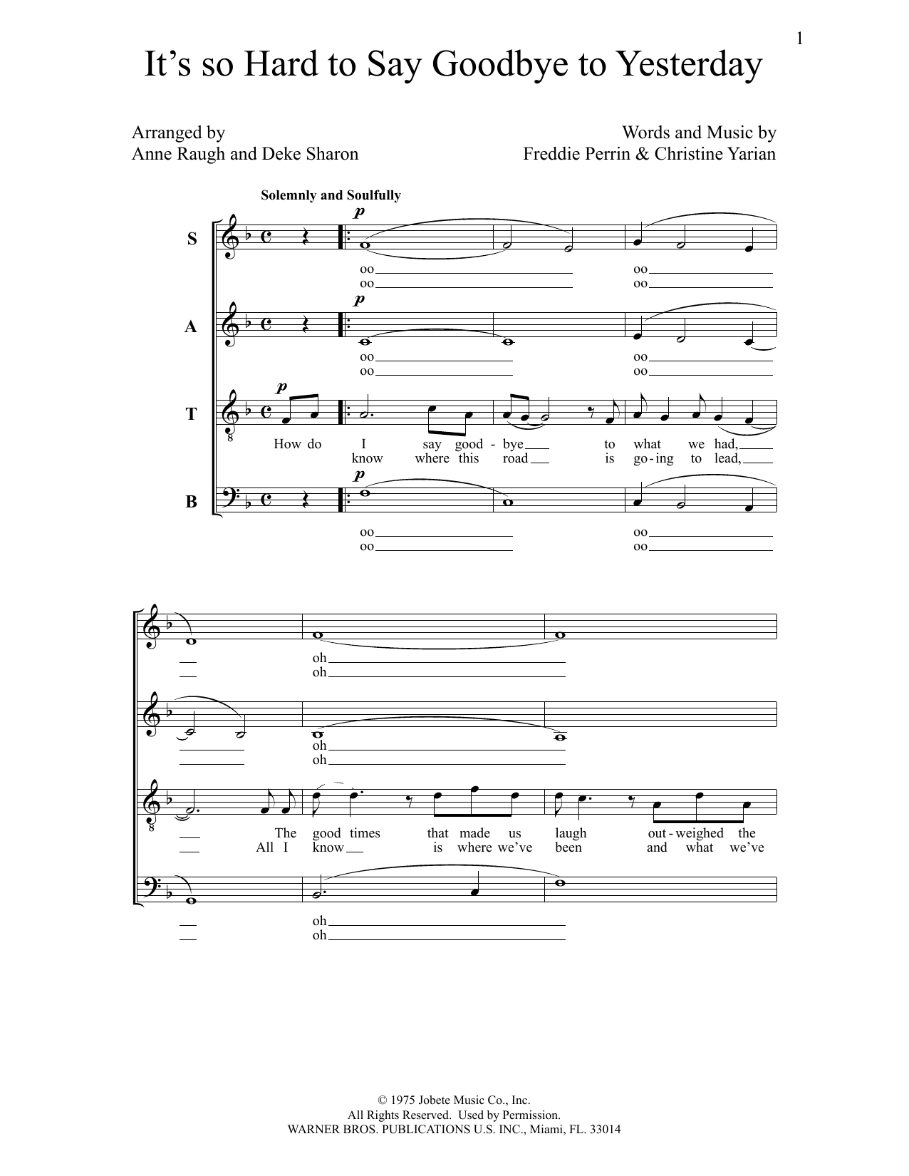 Download Deke Sharon It's so Hard to Say Goodbye to Yesterday Sheet Music and learn how to play SATB Choir PDF digital score in minutes