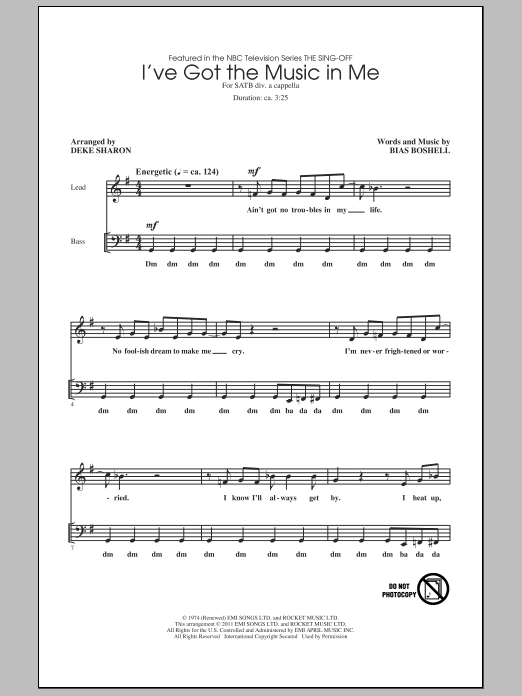 Download Kiki Dee I've Got The Music In Me (arr. Deke Sharon) Sheet Music and learn how to play SATB PDF digital score in minutes