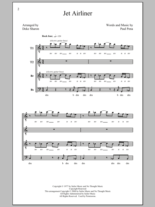 Download Deke Sharon Jet Airliner Sheet Music and learn how to play TTBB PDF digital score in minutes