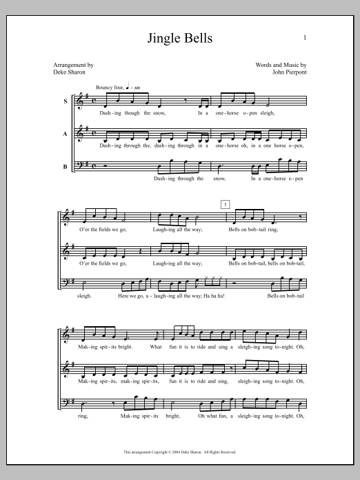 Download Deke Sharon Jingle Bells Sheet Music and learn how to play SAB Choir PDF digital score in minutes