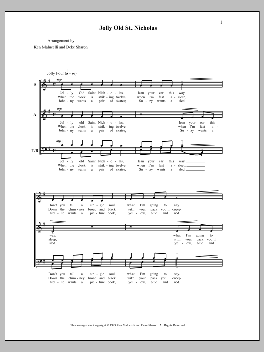 Download Deke Sharon Jolly Old St. Nicholas Sheet Music and learn how to play SATB Choir PDF digital score in minutes