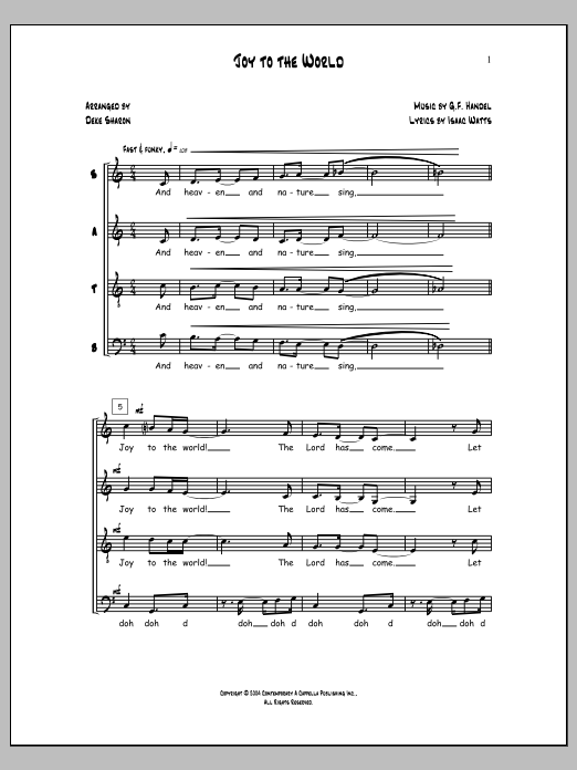 Download Deke Sharon Joy to the World Sheet Music and learn how to play SATB Choir PDF digital score in minutes
