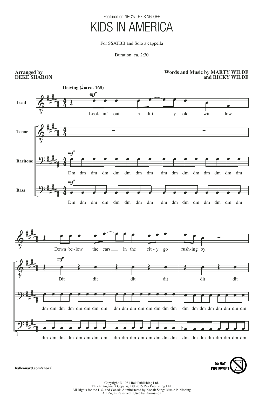 Download Kim Wilde Kids In America (arr. Deke Sharon) Sheet Music and learn how to play SATB PDF digital score in minutes