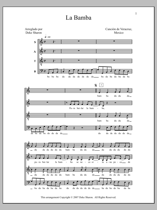 Download Deke Sharon La Bamba Sheet Music and learn how to play SATB Choir PDF digital score in minutes