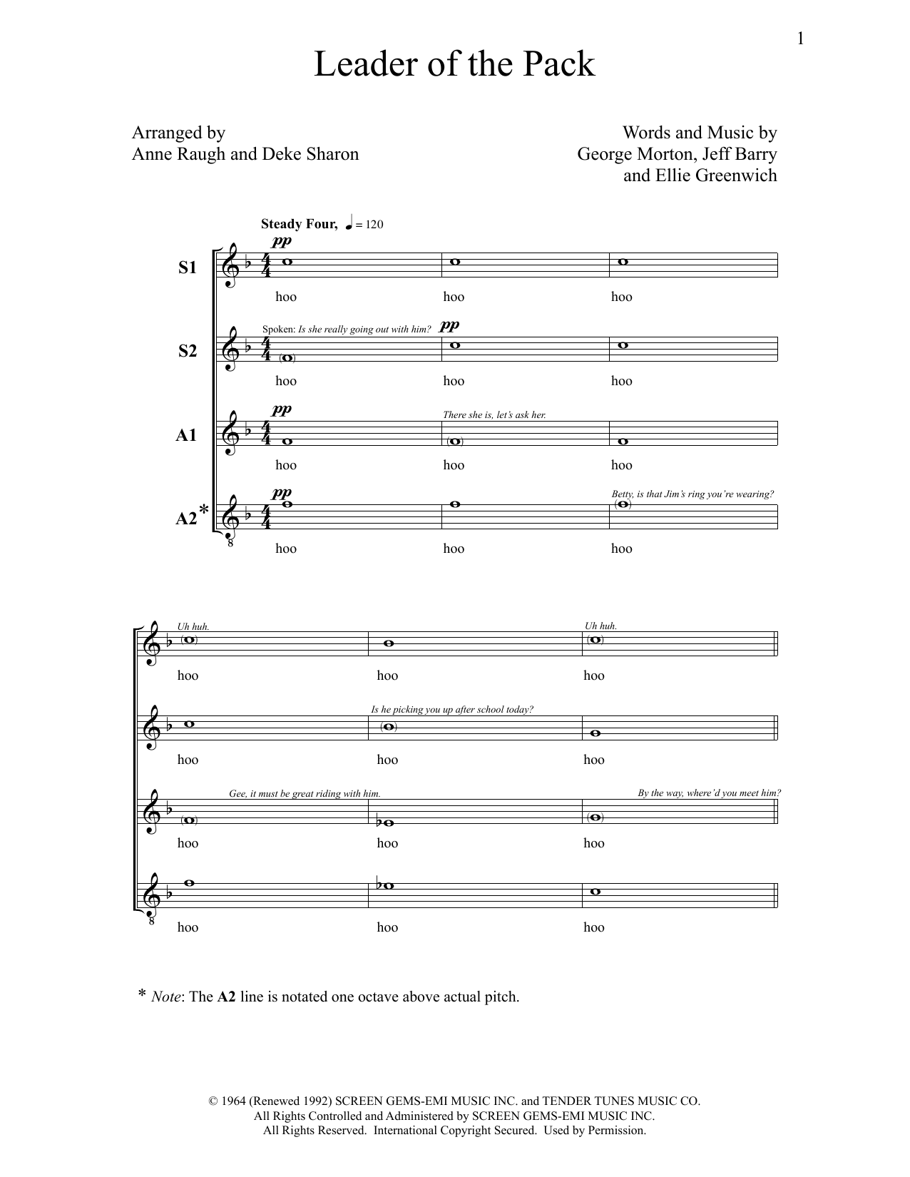 Download Deke Sharon Leader Of The Pack Sheet Music and learn how to play SSAA Choir PDF digital score in minutes