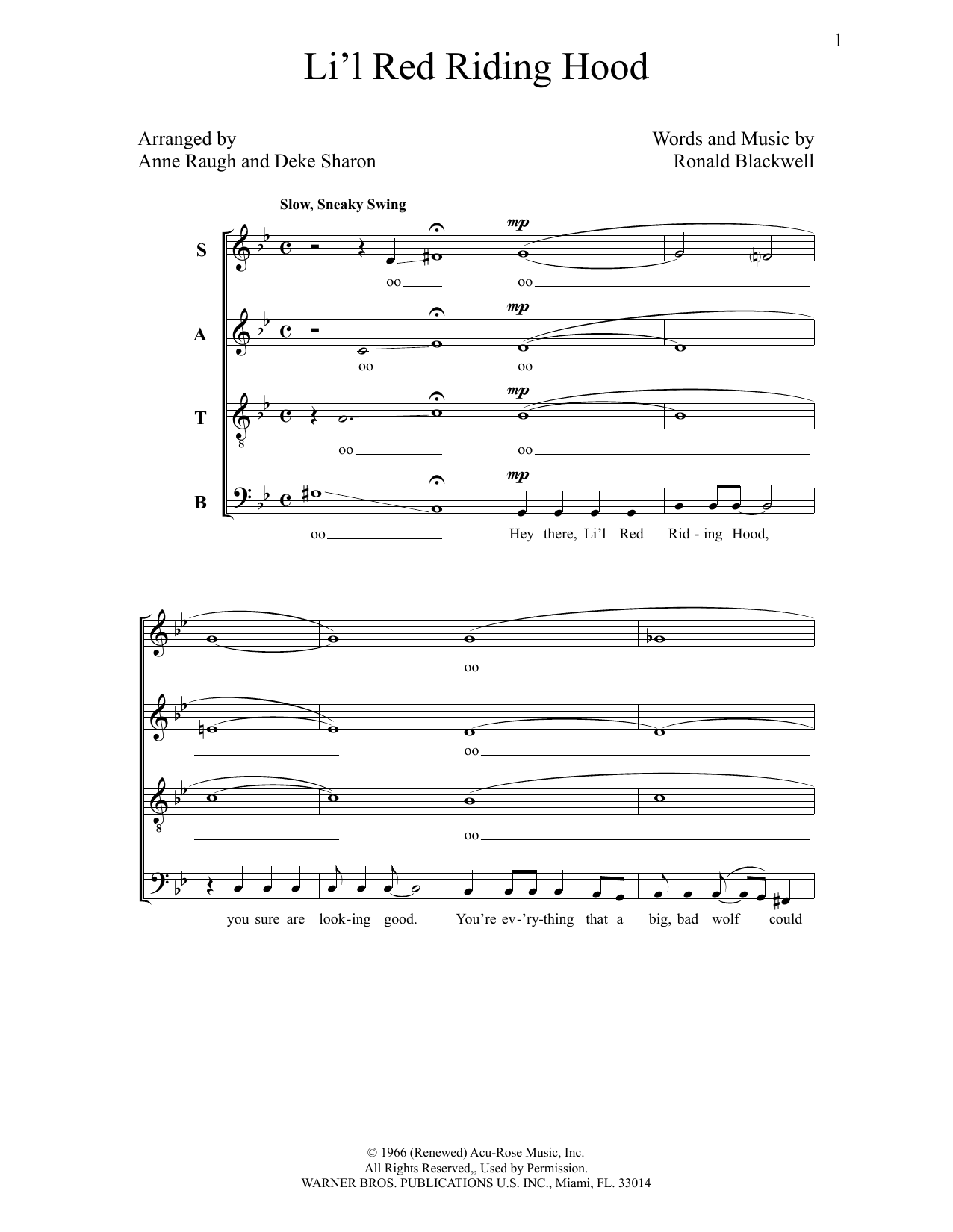 Download Deke Sharon Li'l Red Riding Hood Sheet Music and learn how to play SATB Choir PDF digital score in minutes