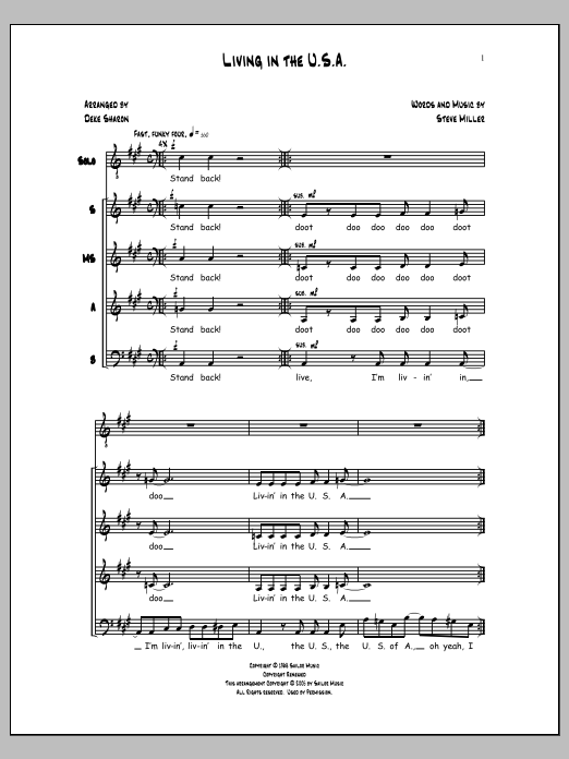 Download Deke Sharon Living in the U.S.A. Sheet Music and learn how to play SSAB Choir PDF digital score in minutes