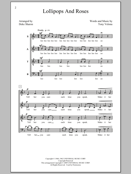 Download Jack Jones Lollipops And Roses (arr. Deke Sharon) Sheet Music and learn how to play SATB PDF digital score in minutes