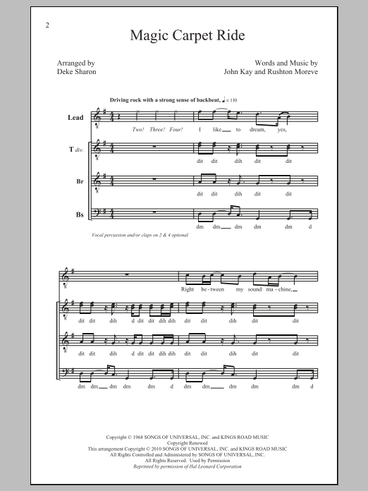 Download Steppenwolf Magic Carpet Ride (arr. Deke Sharon) Sheet Music and learn how to play TTBB PDF digital score in minutes