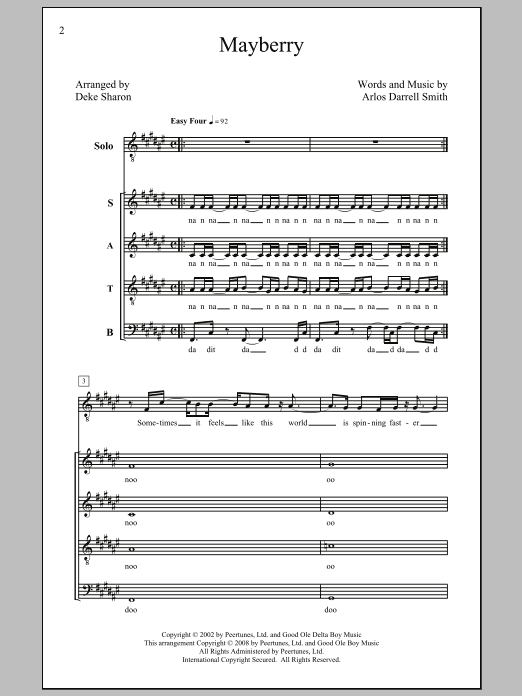 Download Rascal Flatts Mayberry (arr. Deke Sharon) Sheet Music and learn how to play SATB PDF digital score in minutes