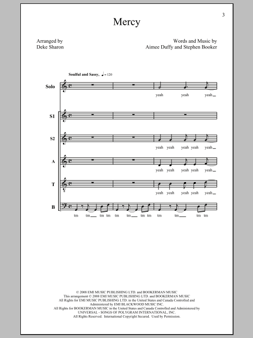 Download Duffy Mercy (arr. Deke Sharon) Sheet Music and learn how to play SATB PDF digital score in minutes