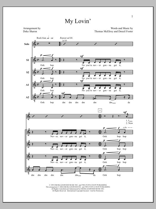 Download Deke Sharon My Lovin' Sheet Music and learn how to play SSAA Choir PDF digital score in minutes