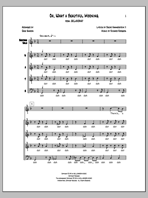 Download Deke Sharon Oh, What a Beautiful Morning Sheet Music and learn how to play SATB Choir PDF digital score in minutes
