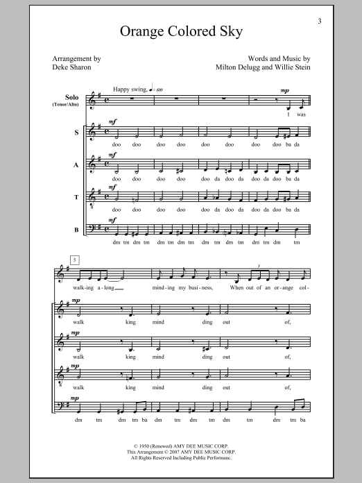 Download Deke Sharon Orange Colored Sky Sheet Music and learn how to play SATB PDF digital score in minutes