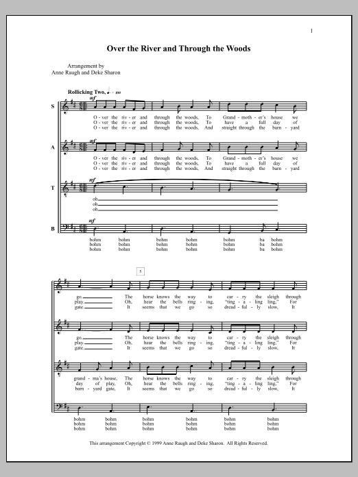 Download Deke Sharon Over the River and Through the Woods Sheet Music and learn how to play SATB Choir PDF digital score in minutes