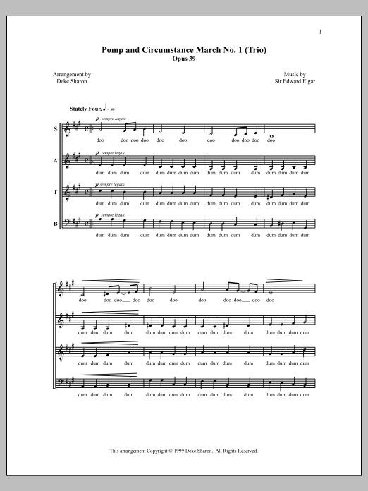 Download Deke Sharon Pomp and Circumstance March No. 1 (Trio) Sheet Music and learn how to play SATB Choir PDF digital score in minutes