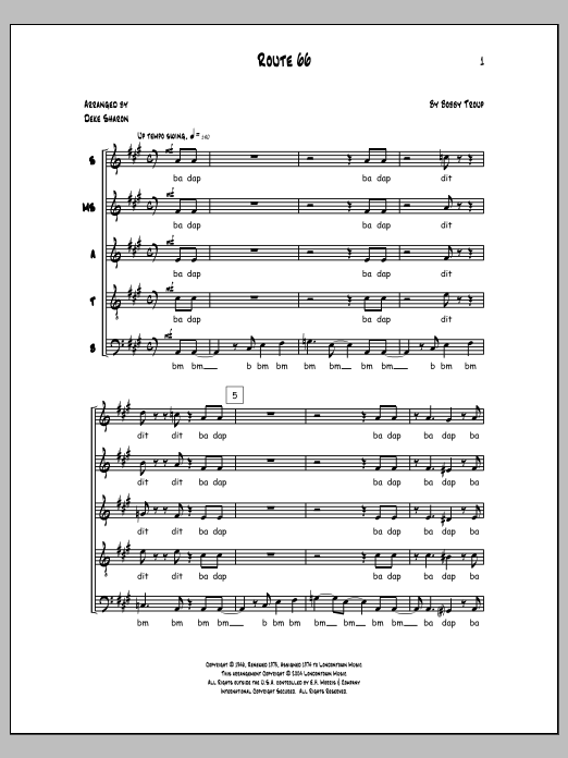 Download Deke Sharon Route 66 Sheet Music and learn how to play SSATB Choir PDF digital score in minutes