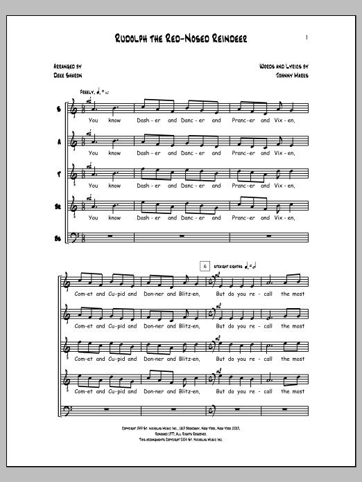 Download Deke Sharon Rudolph The Red-Nosed Reindeer Sheet Music and learn how to play SATBB Choir PDF digital score in minutes