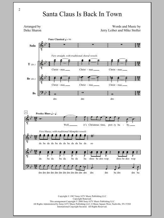 Download Elvis Presley Santa Claus Is Back In Town (arr. Deke Sharon) Sheet Music and learn how to play TTBB PDF digital score in minutes