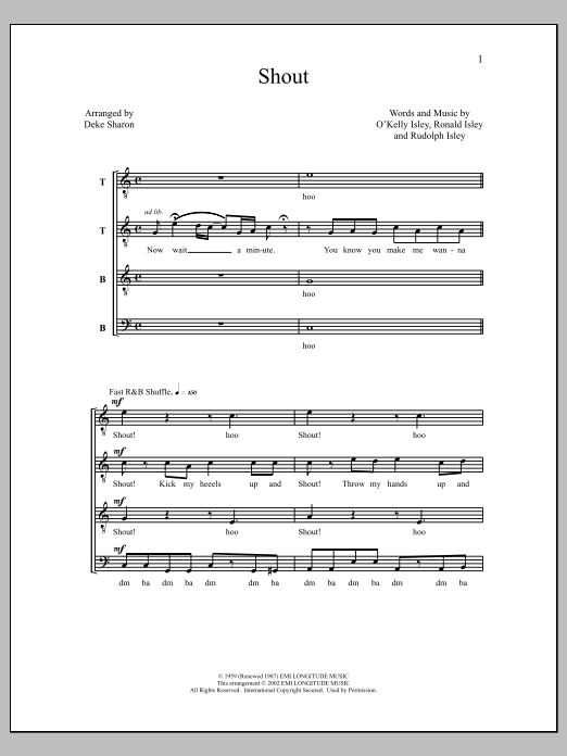 Download Deke Sharon Shout Sheet Music and learn how to play TTBB Choir PDF digital score in minutes
