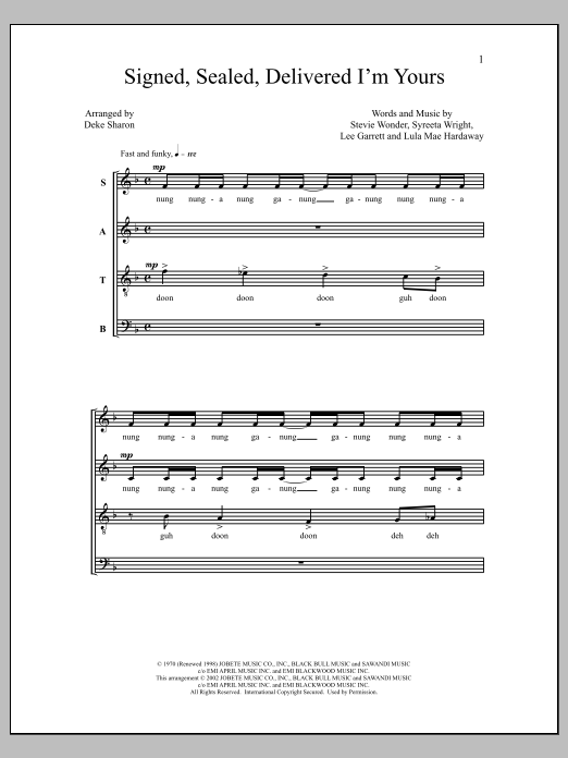 Download Deke Sharon Signed, Sealed, Delivered I'm Yours Sheet Music and learn how to play TTBB Choir PDF digital score in minutes