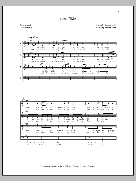 Download Deke Sharon Silent Night Sheet Music and learn how to play SATB Choir PDF digital score in minutes