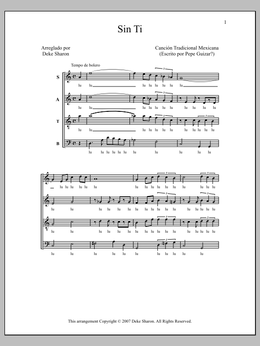 Download Deke Sharon Sin Ti Sheet Music and learn how to play SATB Choir PDF digital score in minutes