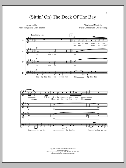 Download Deke Sharon (Sittin' On) The Dock of the Bay Sheet Music and learn how to play SATB Choir PDF digital score in minutes