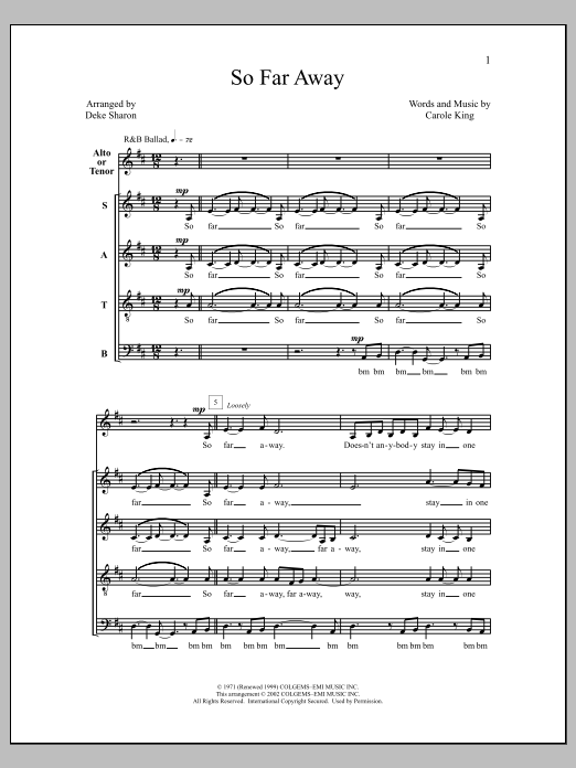 Download Deke Sharon So Far Away Sheet Music and learn how to play SATB Choir PDF digital score in minutes