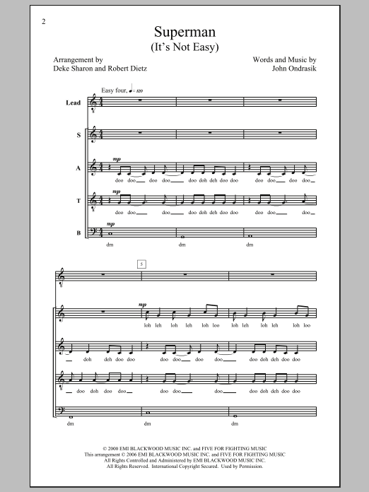 Download Five For Fighting Superman (It's Not Easy) (arr. Deke Sharon) Sheet Music and learn how to play SATB PDF digital score in minutes