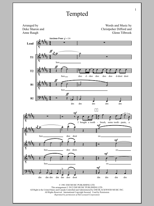 Download Squeeze Tempted (arr. Deke Sharon) Sheet Music and learn how to play TTBB PDF digital score in minutes