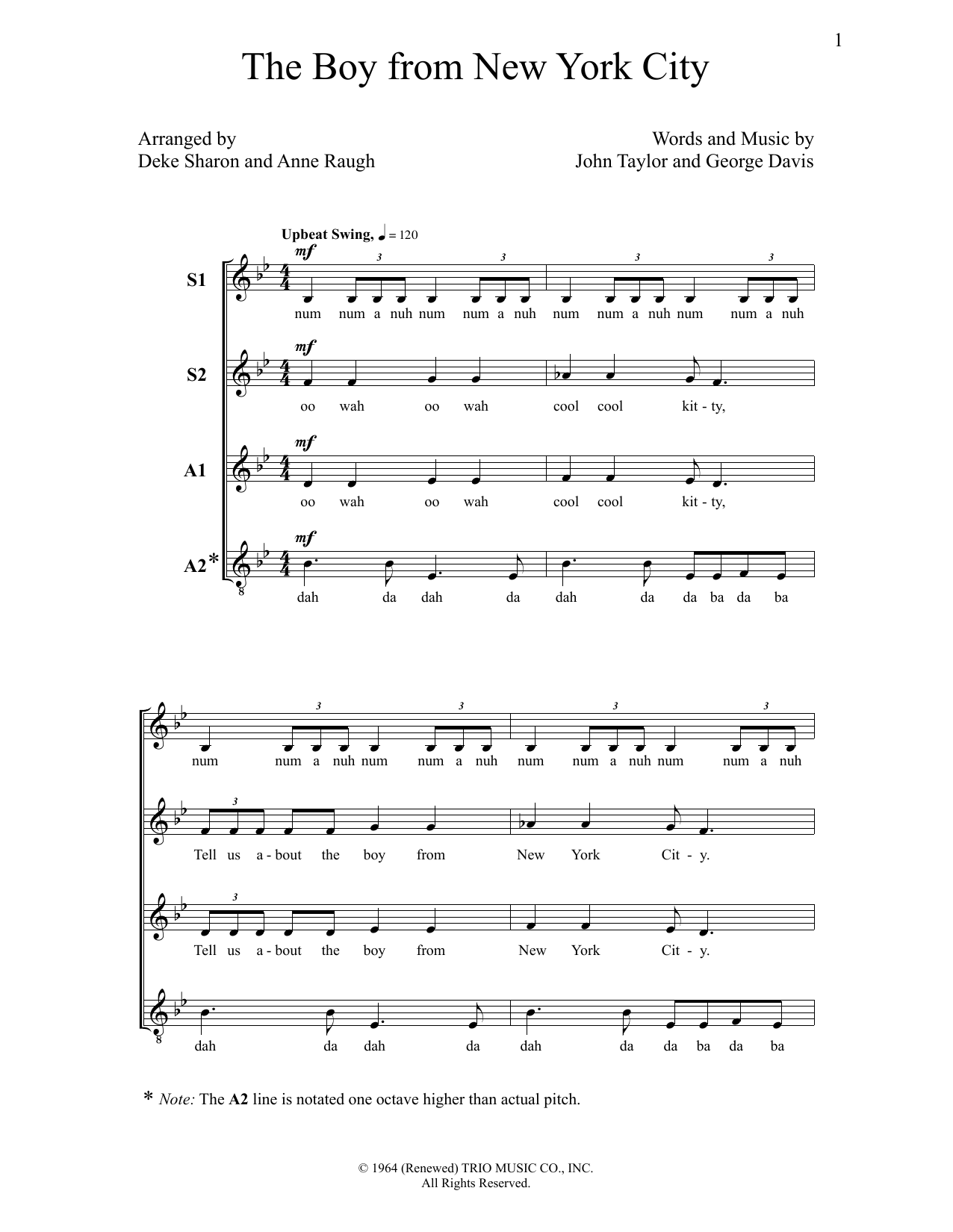 Download Deke Sharon The Boy From New York City Sheet Music and learn how to play SSAA Choir PDF digital score in minutes