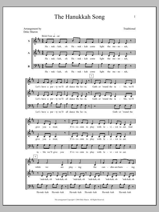 Download Deke Sharon The Hanukkah Song Sheet Music and learn how to play SAB Choir PDF digital score in minutes