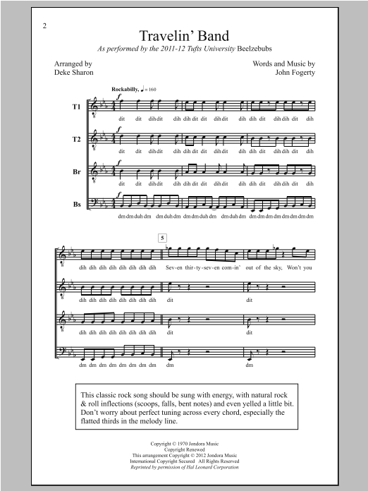Download Creedence Clearwater Revival Travelin' Band (arr. Deke Sharon) Sheet Music and learn how to play TTBB PDF digital score in minutes