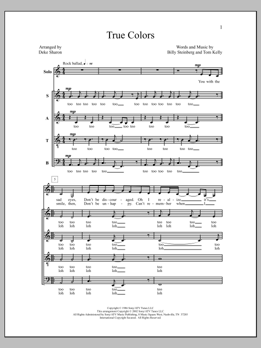 Download Deke Sharon True Colors Sheet Music and learn how to play SATB Choir PDF digital score in minutes