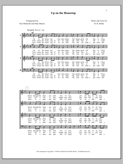 Download Deke Sharon Up on the Housetop Sheet Music and learn how to play SATB Choir PDF digital score in minutes