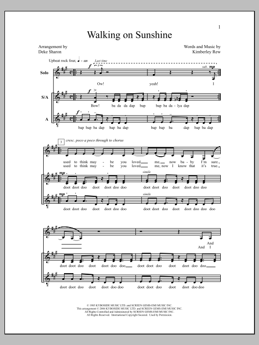 Download Deke Sharon Walking on Sunshine Sheet Music and learn how to play Choir PDF digital score in minutes