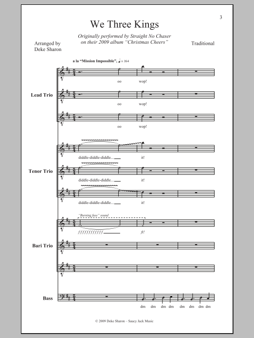 Download Traditional Carol We Three Kings Of Orient Are (arr. Deke Sharon) Sheet Music and learn how to play TTBB PDF digital score in minutes