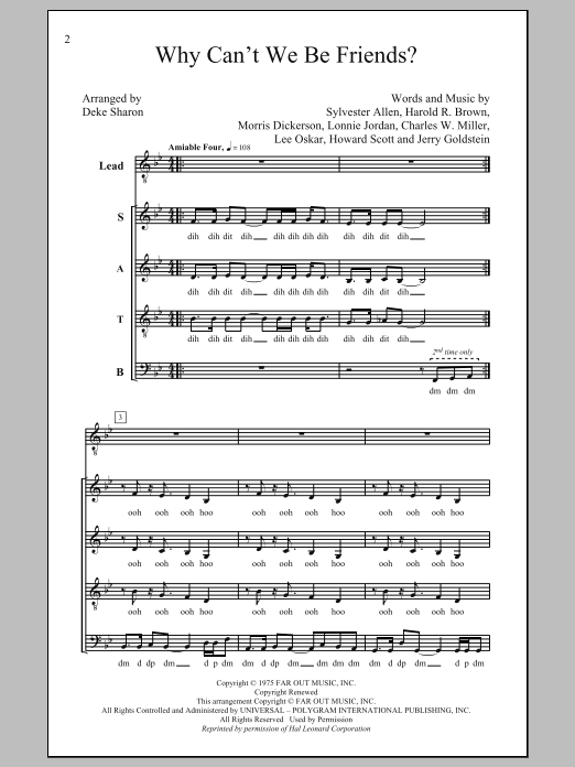 Download War Why Can't We Be Friends (arr. Deke Sharon) Sheet Music and learn how to play SATB PDF digital score in minutes
