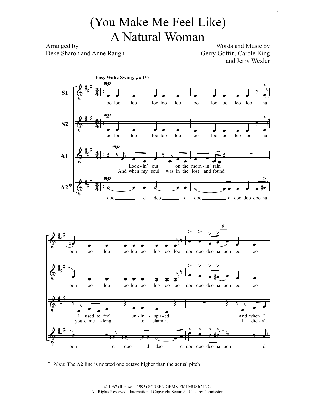 Download Deke Sharon (You Make Me Feel Like) A Natural Woman Sheet Music and learn how to play SSAA Choir PDF digital score in minutes