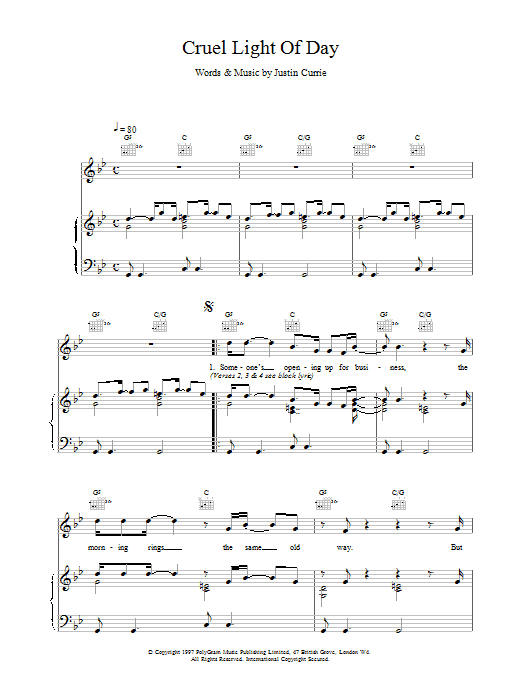 Download Del Amitri Cruel Light Of Day Sheet Music and learn how to play Piano, Vocal & Guitar (Right-Hand Melody) PDF digital score in minutes