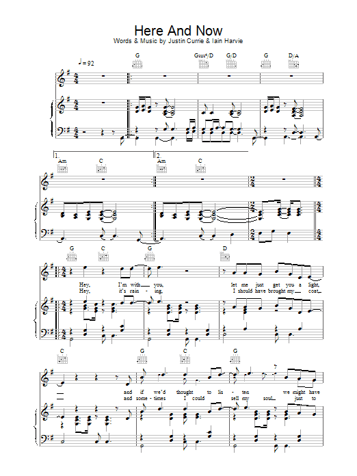 Download Del Amitri Here And Now Sheet Music and learn how to play Piano, Vocal & Guitar (Right-Hand Melody) PDF digital score in minutes